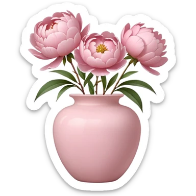 light pink peonies in a light pink vase, apple emoji style sticker