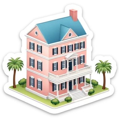 Charleston mansion, isometric dollhouse-style, realistic sticker