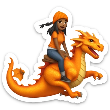 Girl with orange beanie riding an orange dragon sticker