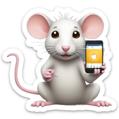 A rat holding phone in hand and sitting on instagram icon sticker