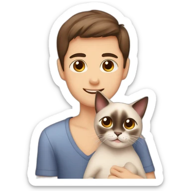 boy brown eyes hug siamese cat sticker
