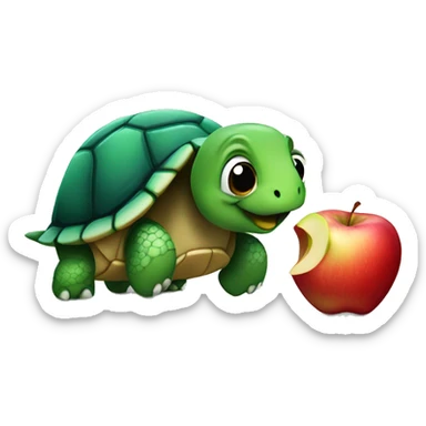 Turtle chewing an apple sticker