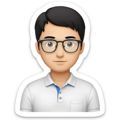 engineer wearing white polo, black hair sticker