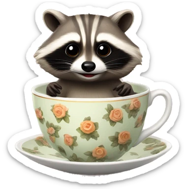 raccoon in a tea cup sticker