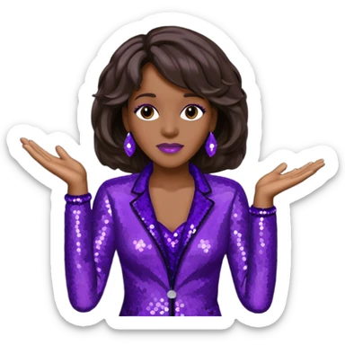 Whitney Houston with dark brown hair, dark purple sequin outfit sticker