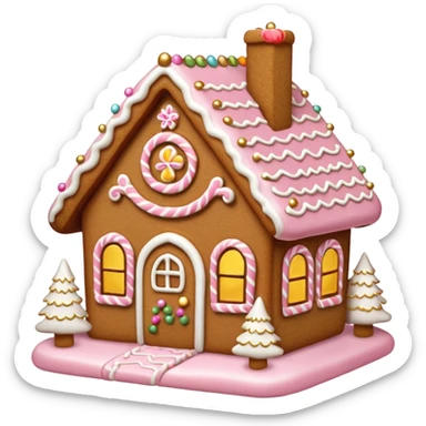 light pink and gold and white gingerbread house sticker