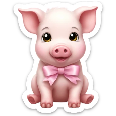 Fuzzy baby piglet with light pink bow sticker