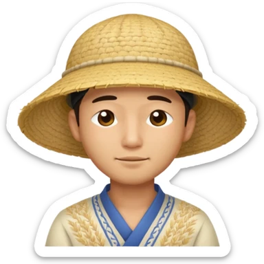 Asian guy with a rice hat, eyes closed sticker