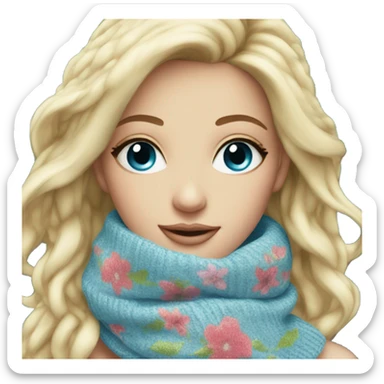 Beautiful blond blue eyes woman with Knit scarf floral glitter design  sticker