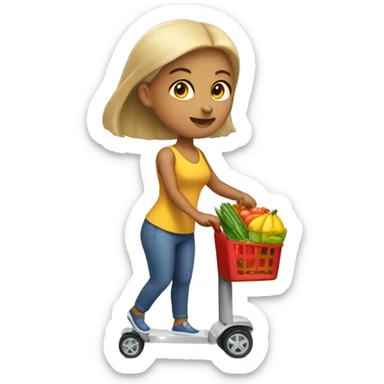 mujer con carro de supemercado lleno a tope de diferentes productos  sticker
