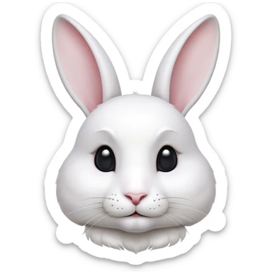 Cinematic Noble White Rabbit Portrait Emoji, Poised and regal, with a graceful, compact build and a pristine, silky white fur, long perky ears and gentle, soulful dark eyes, Simplified yet sharp and sophisticated features, highly detailed, glowing with a soft, dignified glow, high shine, intelligent and gentle, stylized with an air of refined elegance, focused and attentive, soft glowing outline, capturing the essence of a watchful and confident companion, so majestic it feels as though it could hop out of the screen with effortless authority! sticker
