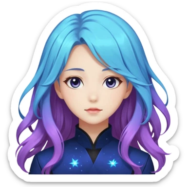 Beautiful gorgeous anime lady with long beautiful nebula hair, fashion aesthetic  sticker