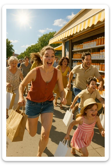 tante persone che corrono a comprare le creme solari in italiano realistiche sticker