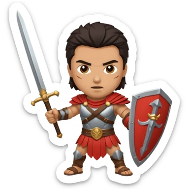Gladiator with dark hair and dual swords sticker