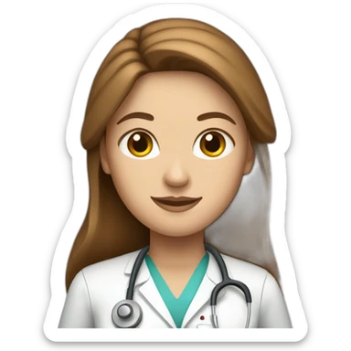 White nurse woman with long brown hair sticker