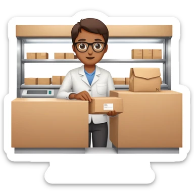 person picking up a package or order at a counter sticker