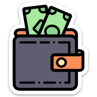 black wallet with dollar bills visible inside sticker