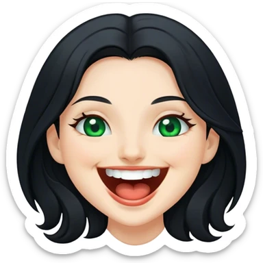 Beautiful lady with long black hair and green eyes laughing sticker