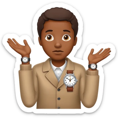 African American shrugging with watch on  sticker