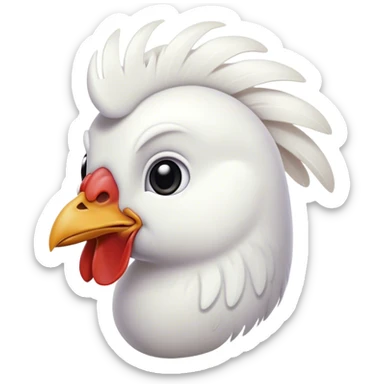 Cinematic Noble White Chicken Portrait Emoji, Poised and regal, with a compact, sturdy build and a pristine, well-groomed pure white plumage, deep-set soulful beady eyes, Simplified yet sharp and sophisticated features, highly detailed, glowing with a soft, dignified glow, high shine, intelligent and alert, stylized with an air of barnyard elegance, focused and attentive, soft glowing outline, capturing the essence of a watchful and confident fowl, so majestic it feels as though it could strut out of the screen with effortless authority! sticker