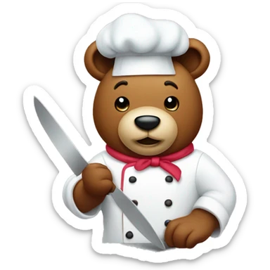 a bear chef slicing a cake on a cutting board  sticker