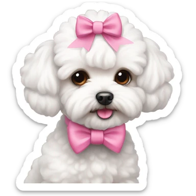 cute white maltipoo with pink bows on her ears  sticker