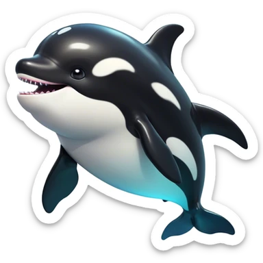 Cinematic Comical orca Portrait Emoji, Head tilted dramatically with an exaggeratedly shocked expression, featuring a sleek black-and-white body with wide, comically expressive eyes full of playful disbelief and animated flippers, Simplified yet hilariously expressive features, highly detailed, glowing with a slightly sassy oceanic glow, high shine, dramatic yet playful, stylized with an air of cheeky marine mischief, soft glowing outline, capturing the essence of a meme-worthy orca that looks ready to make waves with its hilariously dramatic antics! sticker