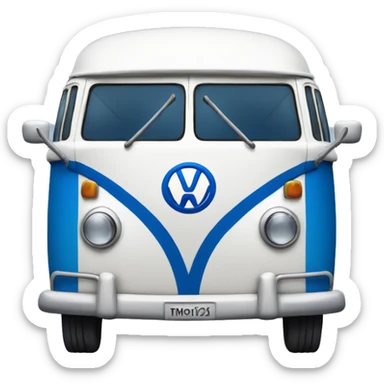 A blue and white vw bus sticker
