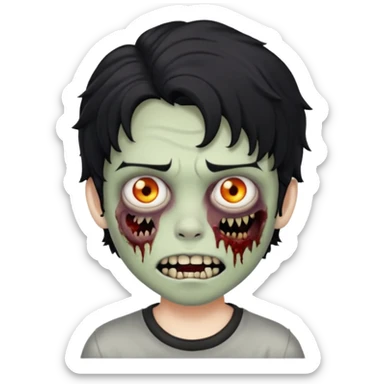 a boy with wavy hair, a zombie-shaped mouth piercing hum, and black hair sticker