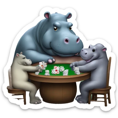 Hippo playing poker with other Hippo  sticker