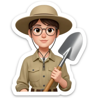 archaeologist girl with glass, holding archaeologist tool sticker