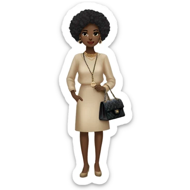 Black hair chanel dark skin Girl with Birkin bag and Chanel necklace sticker