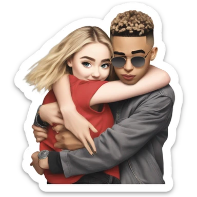 Sabrina Carpenter piggybacking Bad Bunny sticker