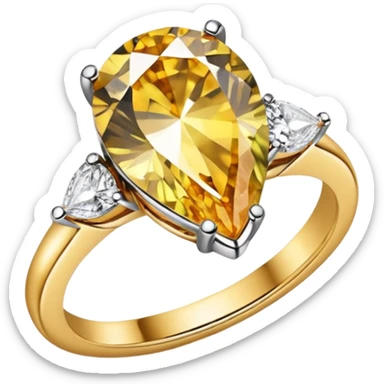 Pear cut engagement ring with gold band with diamonds  sticker