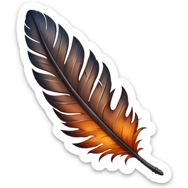 iOS emoji, dark fantasy feather, burned edges, ember glow, soft shadow, minimal sticker