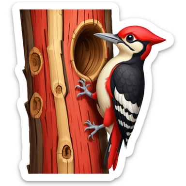 A colorful woodpecker tapping on a tall tree. sticker