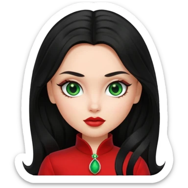 Bratz Jade black long hair green eyes, red outfit sticker