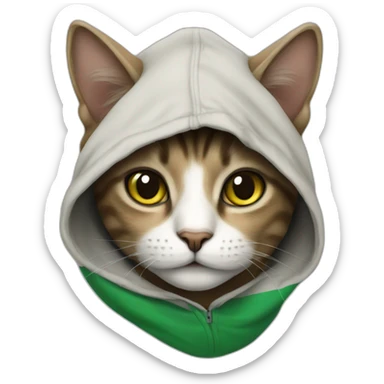 a cat wearing a hoodie with Palestin flag sticker