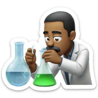 man inhaling out of a science beaker sticker