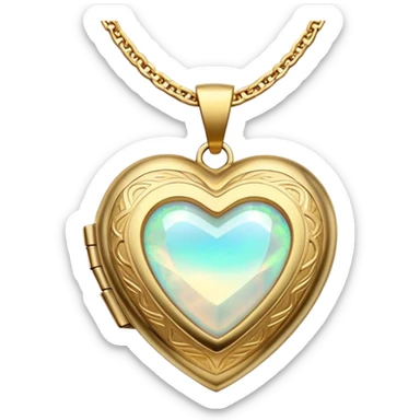 Heart shaped golden locket with opal gem in the middle of it full necklace   sticker
