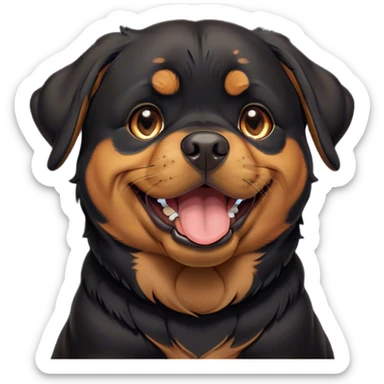 Cinematic Cute Yawning Rottweiler Portrait Emoji, Head tilted slightly with a dramatic, wide-open yawn, showcasing a sleek black coat with prominent tan markings, floppy ears slightly drooping, round brown eyes barely open in drowsy contentment, Simplified yet irresistibly adorable features, highly detailed, glowing with a soft, cozy glow, high shine, relaxed yet expressive, stylized with a touch of whimsy, bright and endearing, soft glowing outline, capturing the essence of a sleepy yet affectionate guardian, so drowsy it feels like it could stretch out of the screen and curl up for a nap! sticker