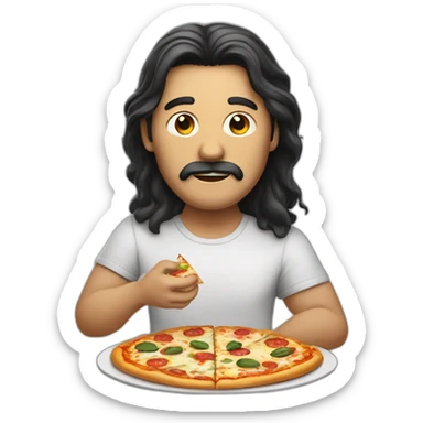 Long dark hair man eating pizza sticker