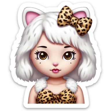 Hello kitty white fur leopard dress leopard bow sticker