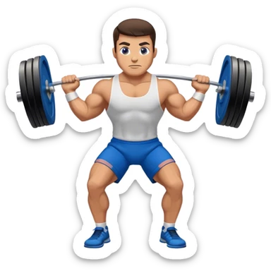 brunette buff man with blue shorts deadlift sticker