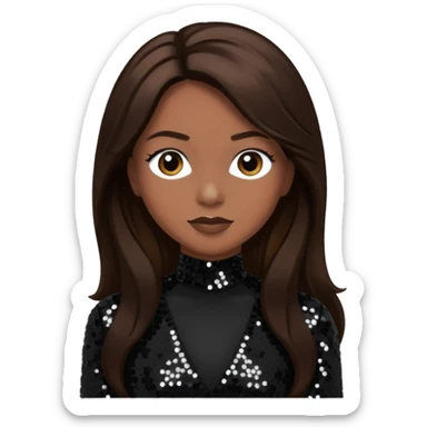 Terry Ellis from En Vogue with long dark brown hair, black sequin outfit sticker