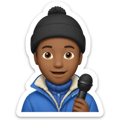 black man with winter clothes holding microphone sticker