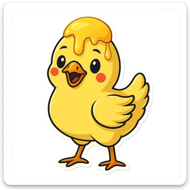 Make the butter on the chicken's head melting, in sticker style, keep the background transparent. The original style is sticker which does not support editing, so using general style to respect the sticker look. sticker