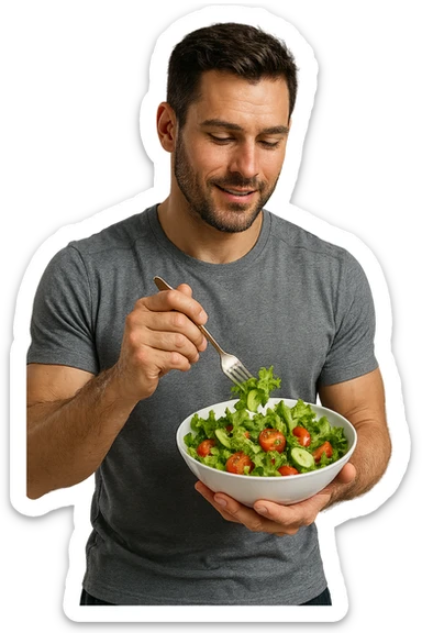 UOMO FITNESS CHE MANGIA INSALATA IN POSA FRONTALE sticker