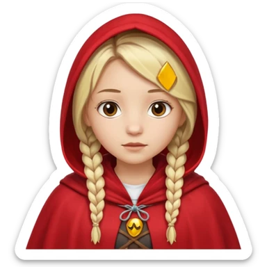 blonde braids hair kid girl, white skin, wear red cloak sticker