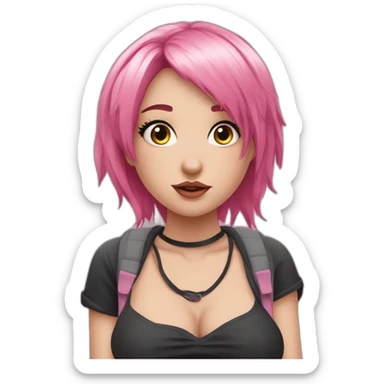 full  body Front view curvy emo girl pink hair sits on the floor straight view hands up черная юбка белые трусики рваные полосатые чулки sticker
